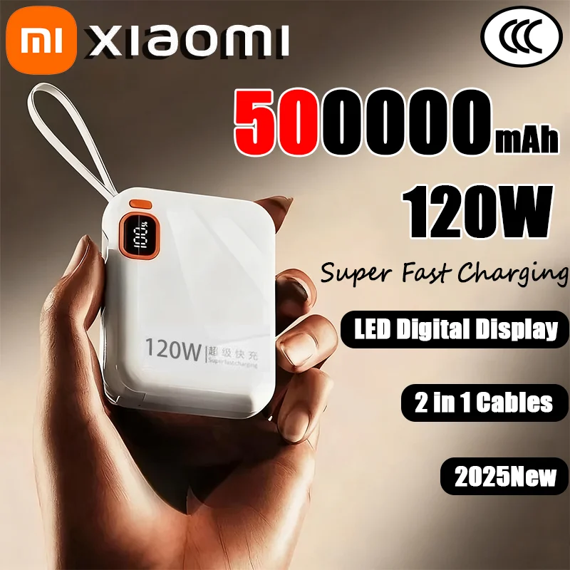 Xiaomi 50000mAh Mini PowerBank 120W شحن سريع قوة البنك بطارية خارجية محمولة مع سلك 2in1 آيفون سامسونج هواوي