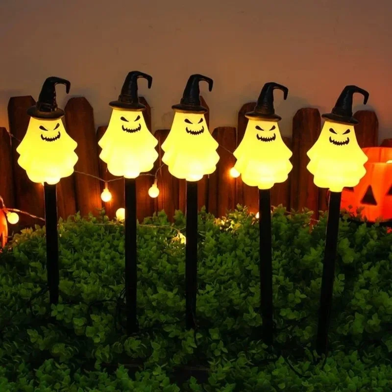 5PC/Set Halloween Solar White Ghost Garden Lights Outdoor Waterproof LED Path Lights Cute Yard Lawn Holiday Party Decorations
