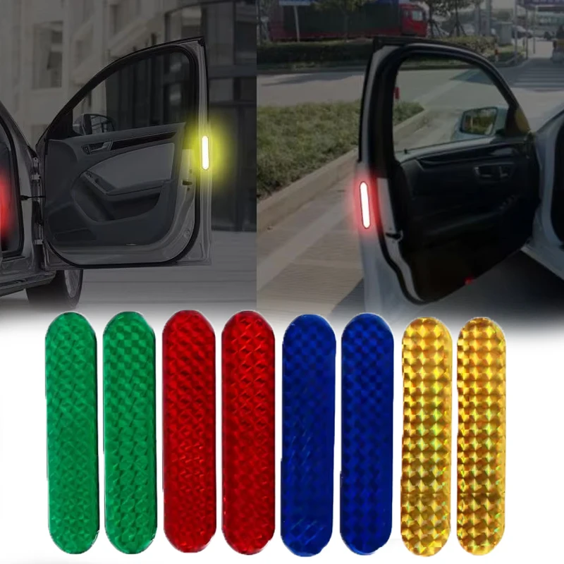 

Car Door Collision Stickers Universal Safety Warning Stickers PVC Laser Film Drip Adhesive Red/Yellow/Blue-Green Reflective Tape