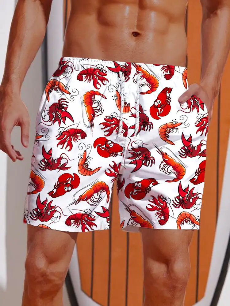 2024 Summer 3D Printed Hawaiian Vacation Style Printing Shorts Men's Board Shorts Casual Swim Trunks Drawstring Breathable Short