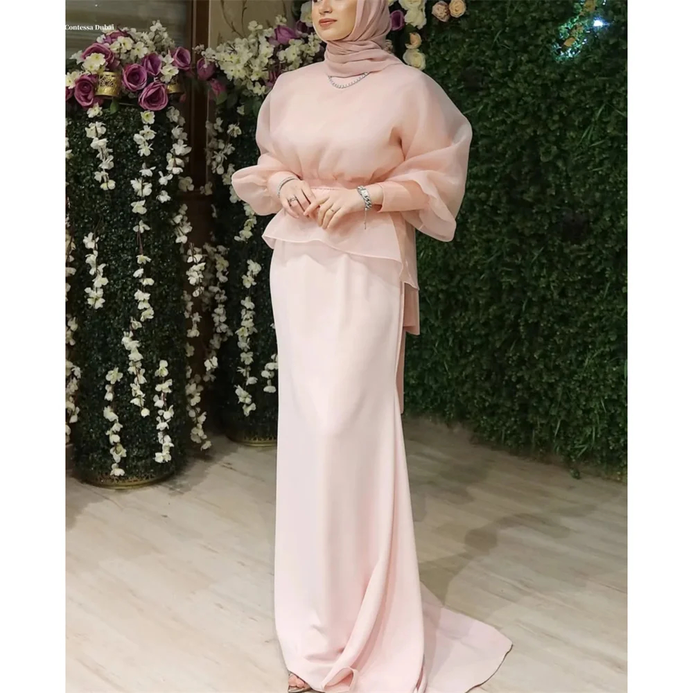 

Контесса Дубай Индивидуальные розовые платья для выпускного вечера длиной до пола, элегантное элегантное шифоновое вечернее платье с длинными рукавами предпо tipo فساتين سهره