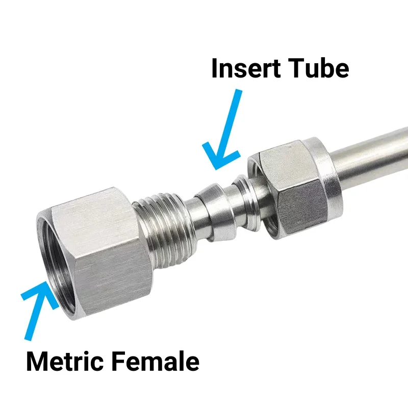 

M10*1.0 M14*1.5 M16 M20 Metric Female Thread 6 8 10 12mm Tube OD Double Ferrule Compression 304 Stainless Steel Female Adaptor