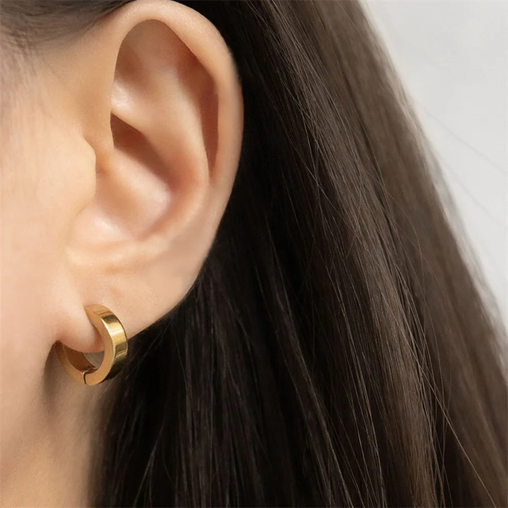 St-Delan Stainless Steel Ear Clip Fake Piercing Earring Cuffs Buckle Women's Metal Gold Color Trend Fashion Punk Hip Hop Jewely