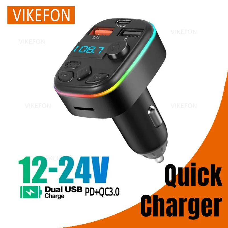 Car USB Type C Charging Socket Bluetooth MP3 Music Player FM Transmitter TF Card U Dish For iPhone Samusng Xiaomi Fast Charging