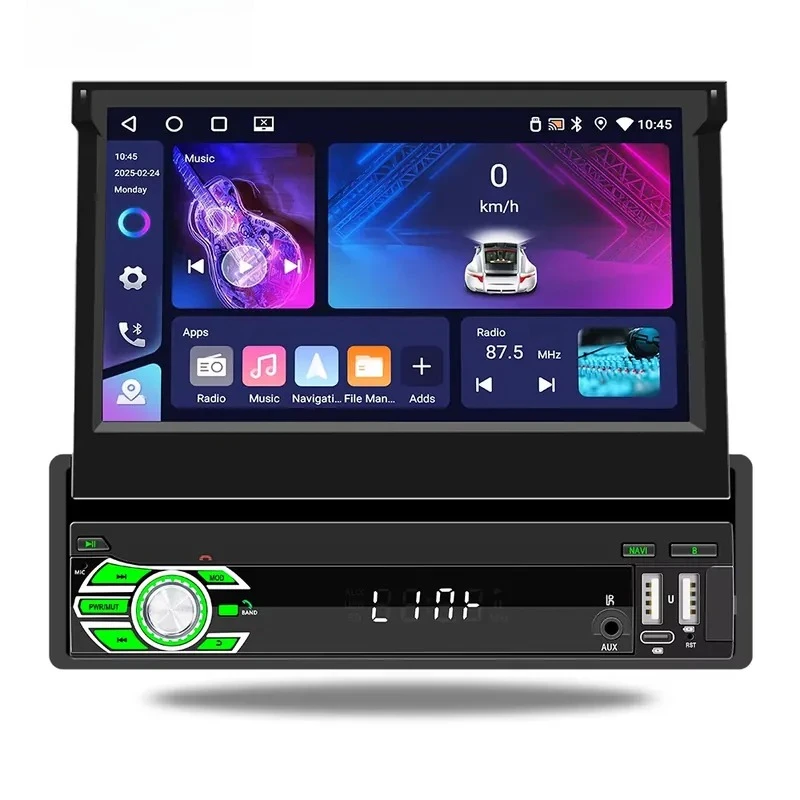 1 DIN 7-Inch HD Retractable Screen Carplay WIFI Android 13 4/64GB Car Stereo Mirror Link AUX USB-C SDK Car Radio
