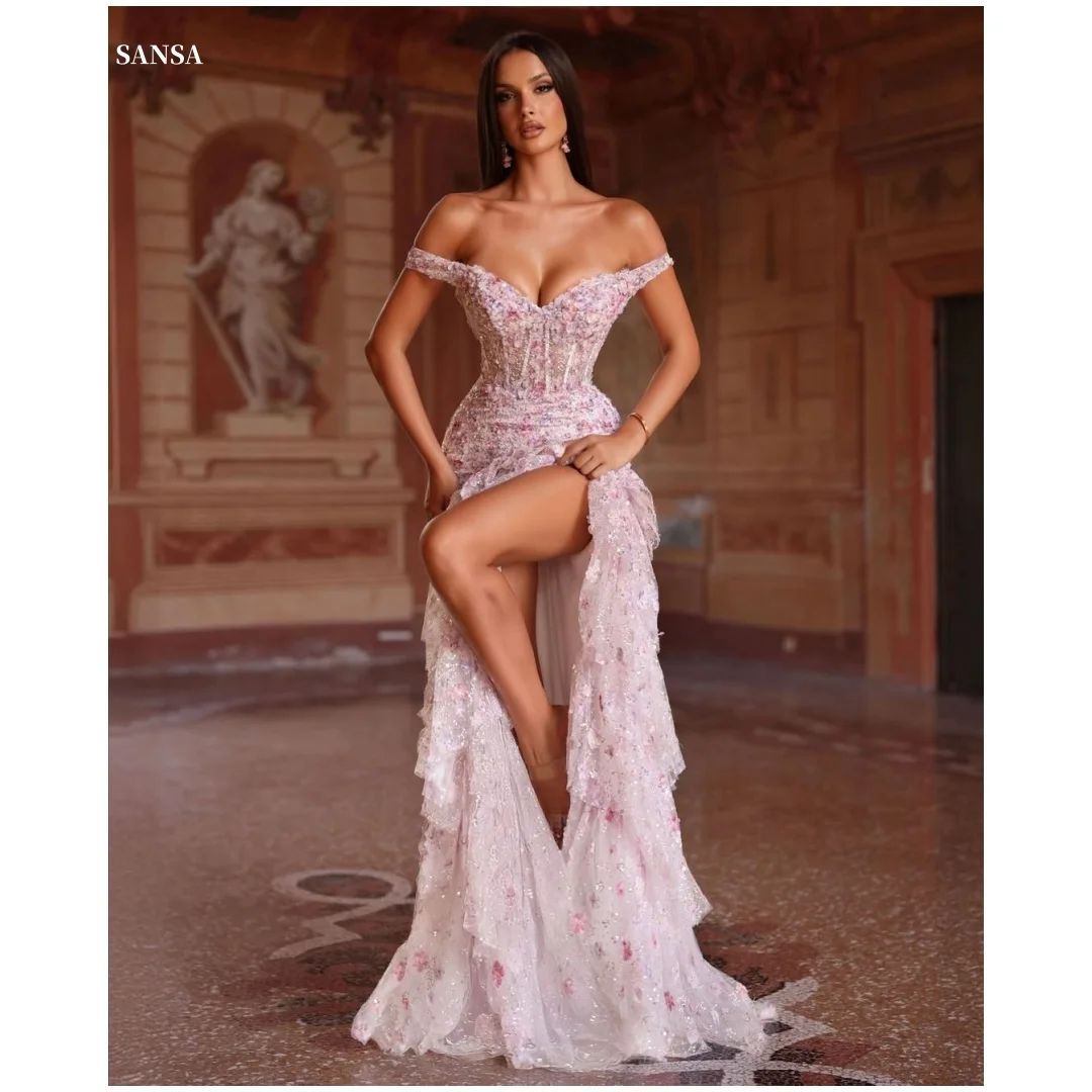 Sansa Customized One Shoulder Multi-Layered Prom Dresses 3D Flowers فساتين للمناسبات الخاصة Floor-Length vestidos de festa 2025