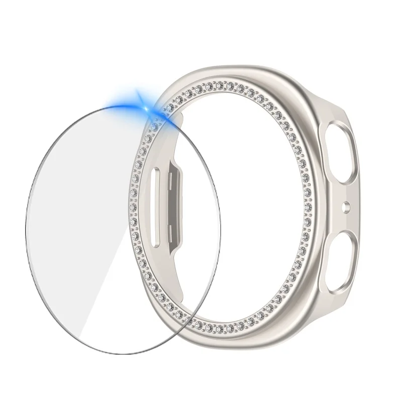 Casing Berlian + Kaca untuk Jam Tangan Samsung Galaxy 8 40Mm 44Mm Pelindung Layar Penutup Bumper PC Bling untuk Aksesori Jam Tangan Galaxy 8