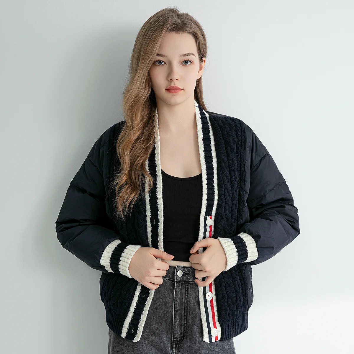 TC625 High quality luxury brand women's wool patchwork white goose down jacket