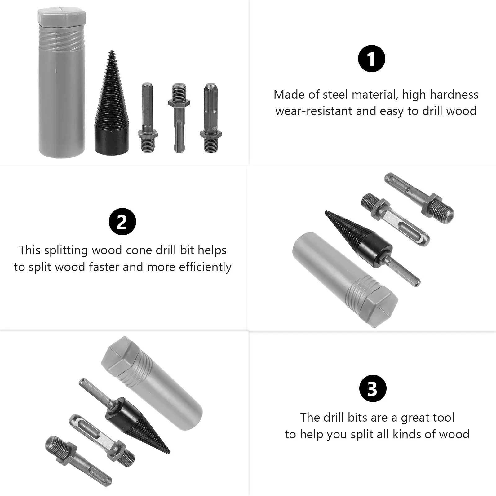 

4pcs Firewood Splitter Drill Bits Steel Splitting Wood Cone Drill Bit For Woodworking Tool Kit, Garden Tool Use
