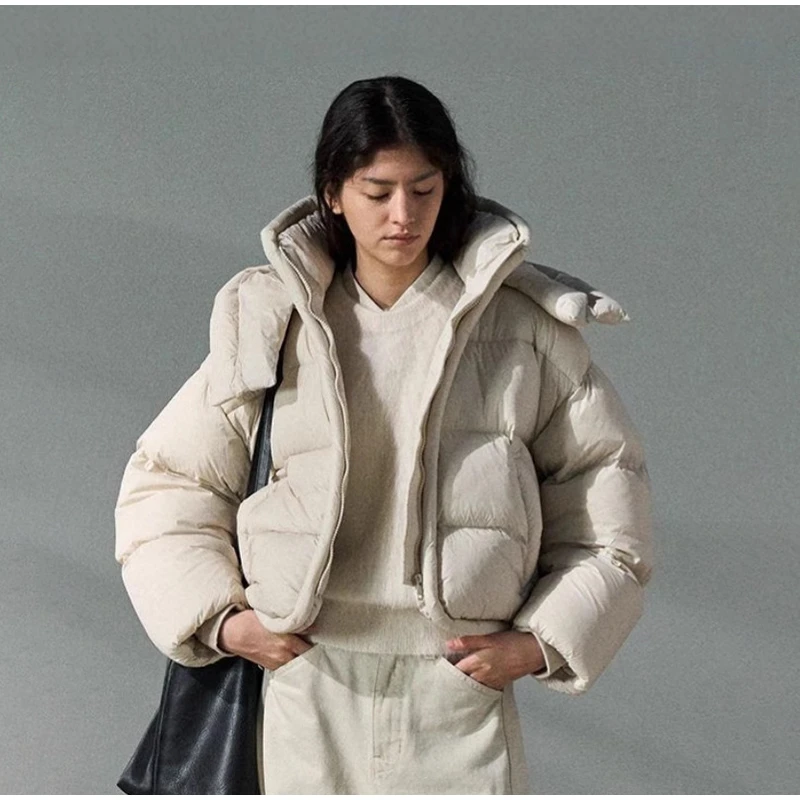 Hooded Stand Collar Fitted Puffer Coat Zip‑Up Oversized 2026 Winter Women Warm Padded Jacket Glam Causal Lady Cotton‑Padded Coat