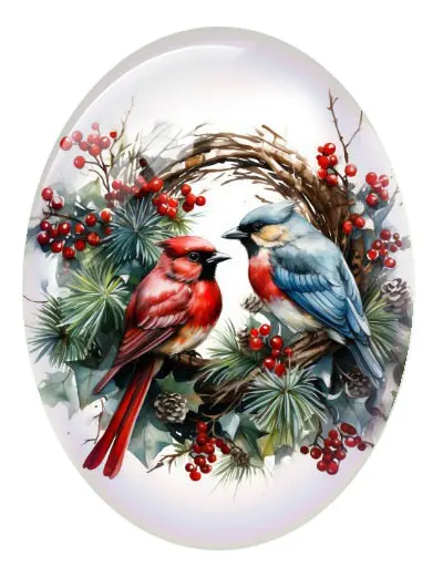 10pcs/lot Christmas X-mas Winter Garlands Birds Oval Photo Glass Cabochon Charms Flatback Demo Cameo For Diy Jewelry Making