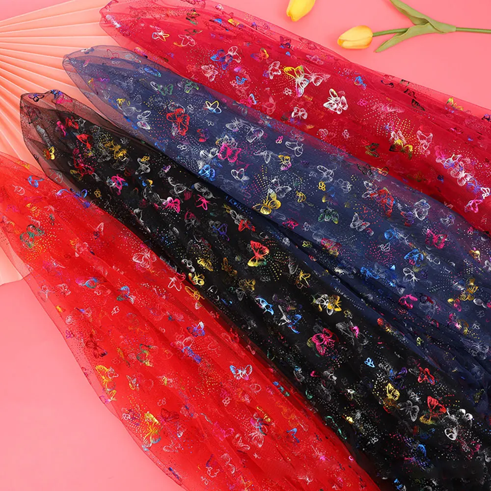 

Trending Style 59x39 Inch Floral Butterfly Tulle Fabric Sparkle Lace for Couture Dresses, Photo Booth Background & Event Decor