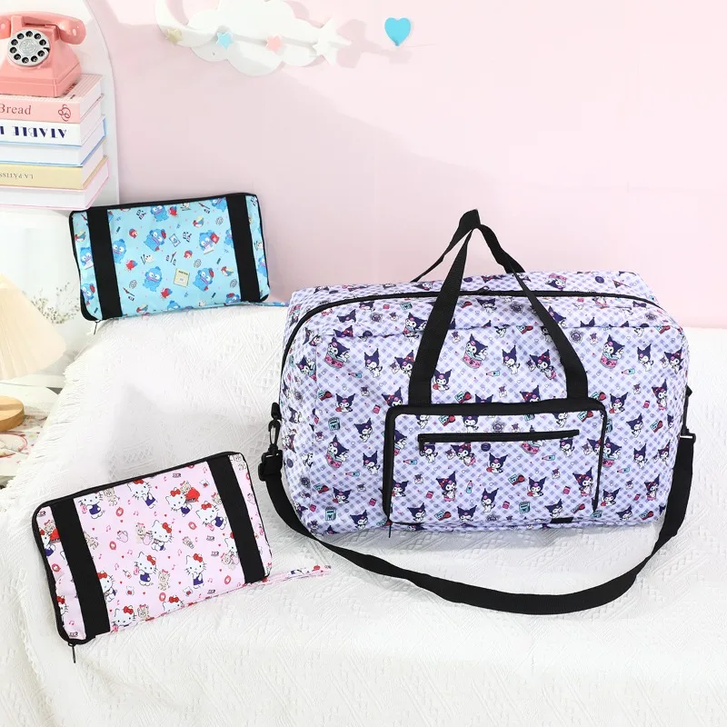 

Sanrios Hello Kittys Travel Bag Cartoon Fold Large Capacity Duffel Bag Portable Anime Figure Kawaii Travel Handbag Ready bag