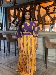 Nowość w 2 sztukach dopasowana afrykańska szyfonowa odzież dla kobiet elegancka damska suknie wieczorowe Plus Size letnia odzież Dashiki