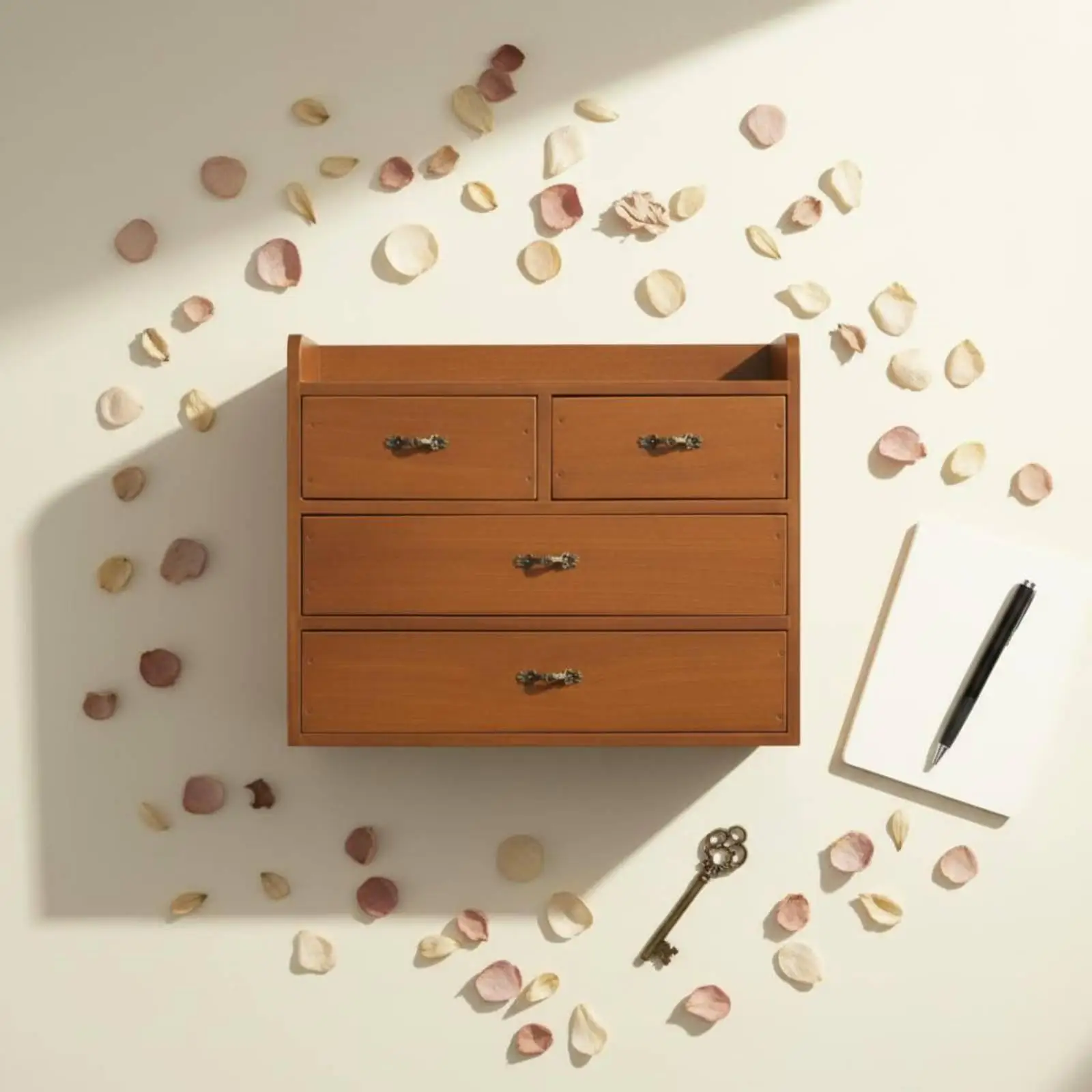 Compact Drawer Cabinet Desktop Organizer Solid Wood Storage Box Retro Design for Office Supplies Room Storage
