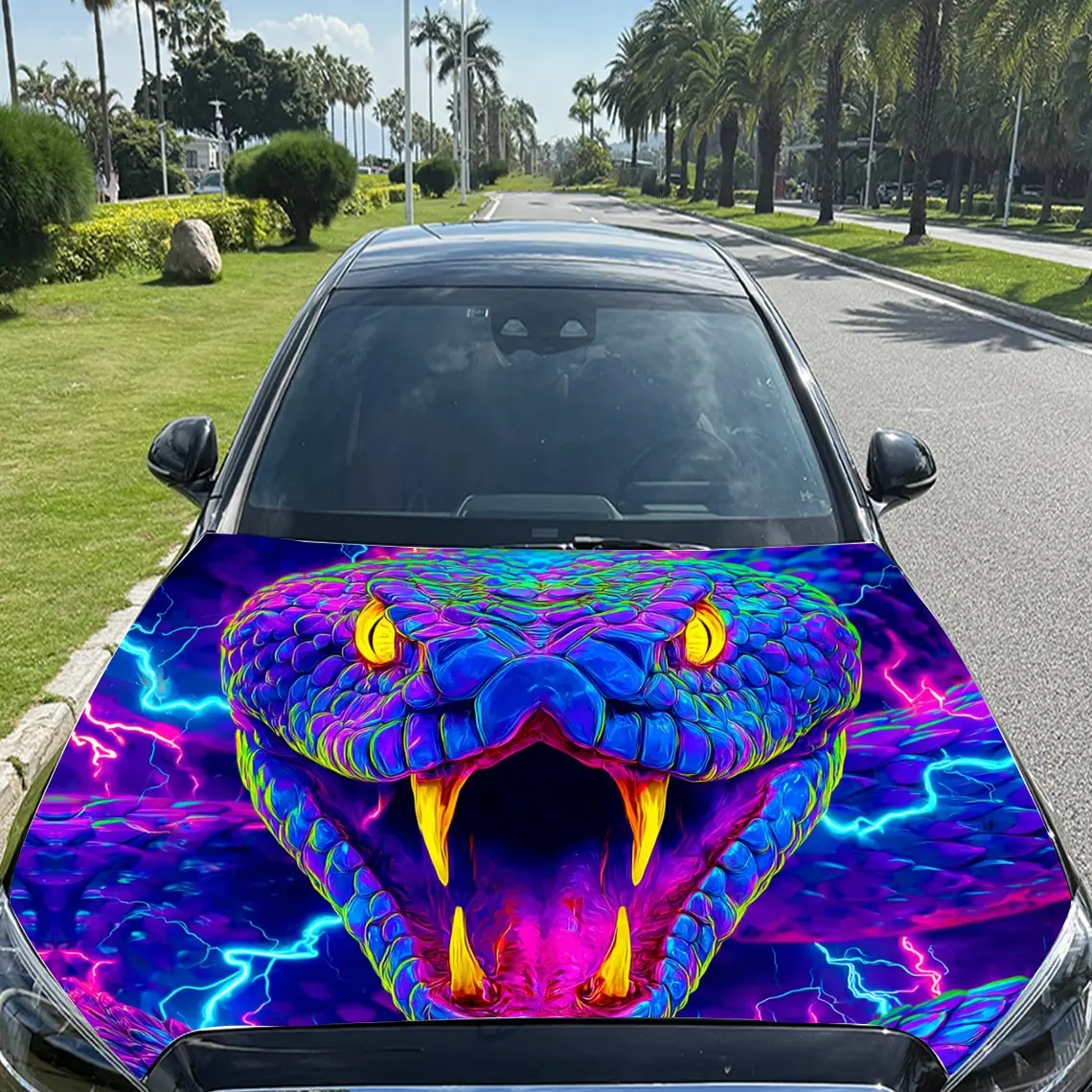 غلاف فينيل سيارة بيثون كهربائي ملون، ملصق غطاء محرك السيارة المقاوم للماء من مادة PVC، ملصقات ذاتية اللصق مقاومة للخدش لـ #3