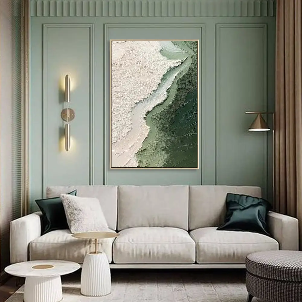 3D Ocean Wave Green Texture Oil Painting Wabi-Sabi Art Abstract Living Room Decor Hand-painted Modern Large Size Canvas painting