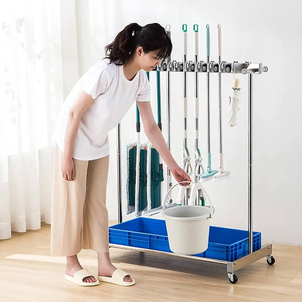 

Напольный держатель для швабры и метлы, портативная коммерческая тележка для чистки, подставка для зонта, сушилка для швабры