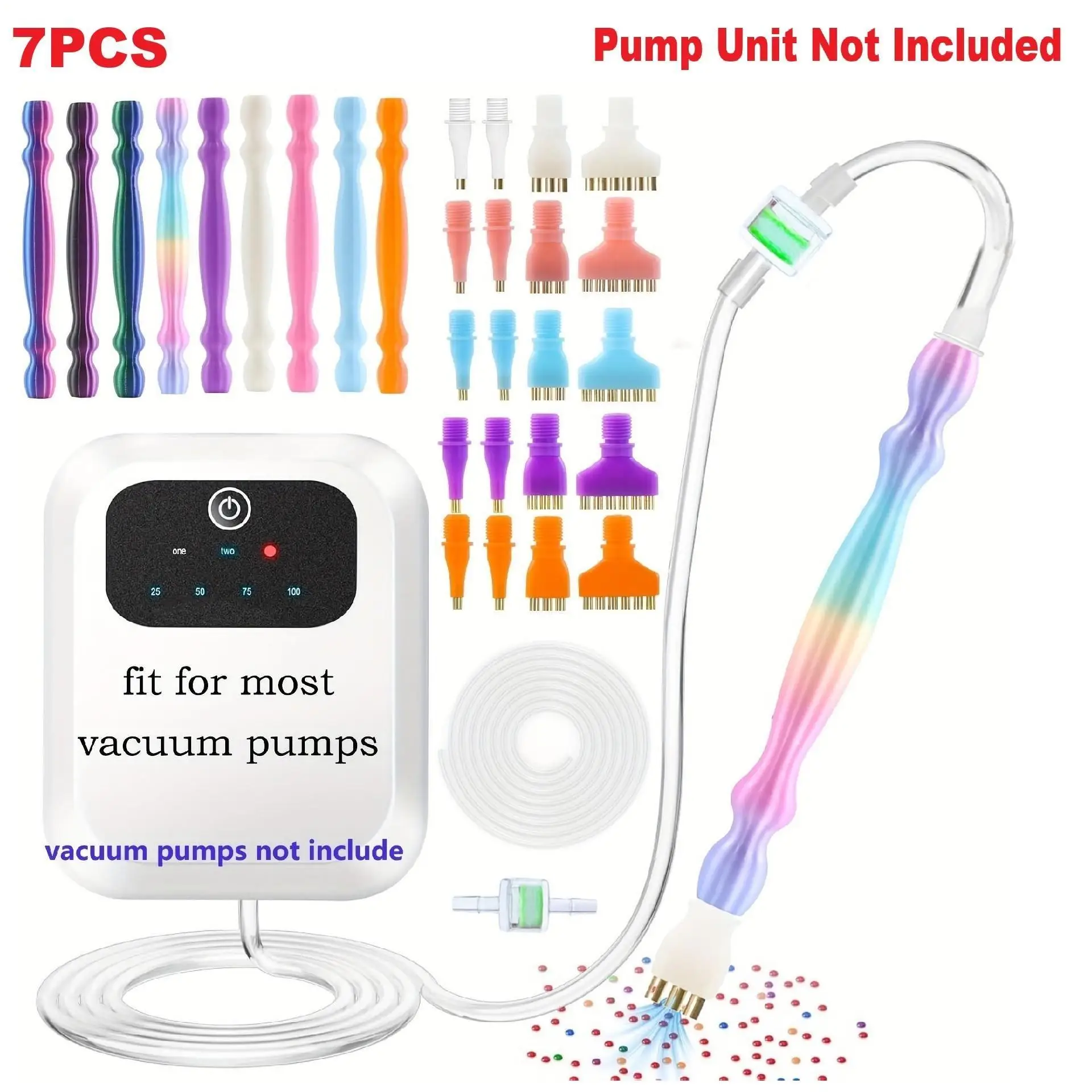 7Pcs Adult Vacuum Diamond Art Pen Kit with Replacement Screw Diamond Pens, Filter, Silicone Tube, and Multi-tip Pen (1/1/3/6-tip pen heads)