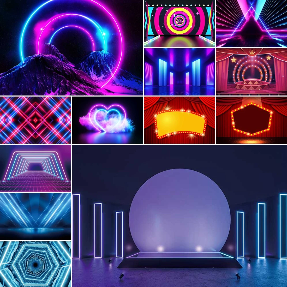 

MOON.QG Fantasy Neon Talent Show Stage Backdrops Passage Neon Rings Backgrounds For Photographs Party Wallpaper Party Supplies