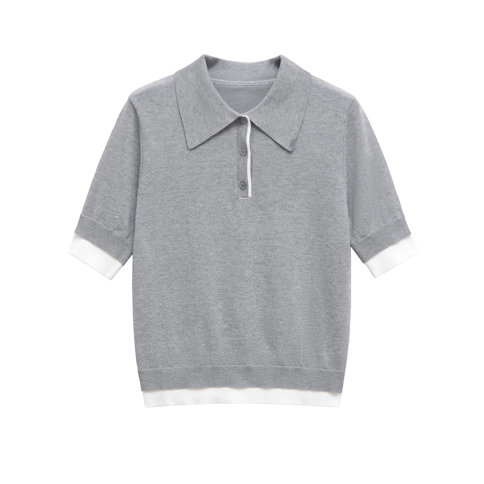 Women Y2K Polo T-Shirt Woman Knitted Splicing Collar Top For Women Casual Shirts Woman Spring Tops Woman Clothing 3581004