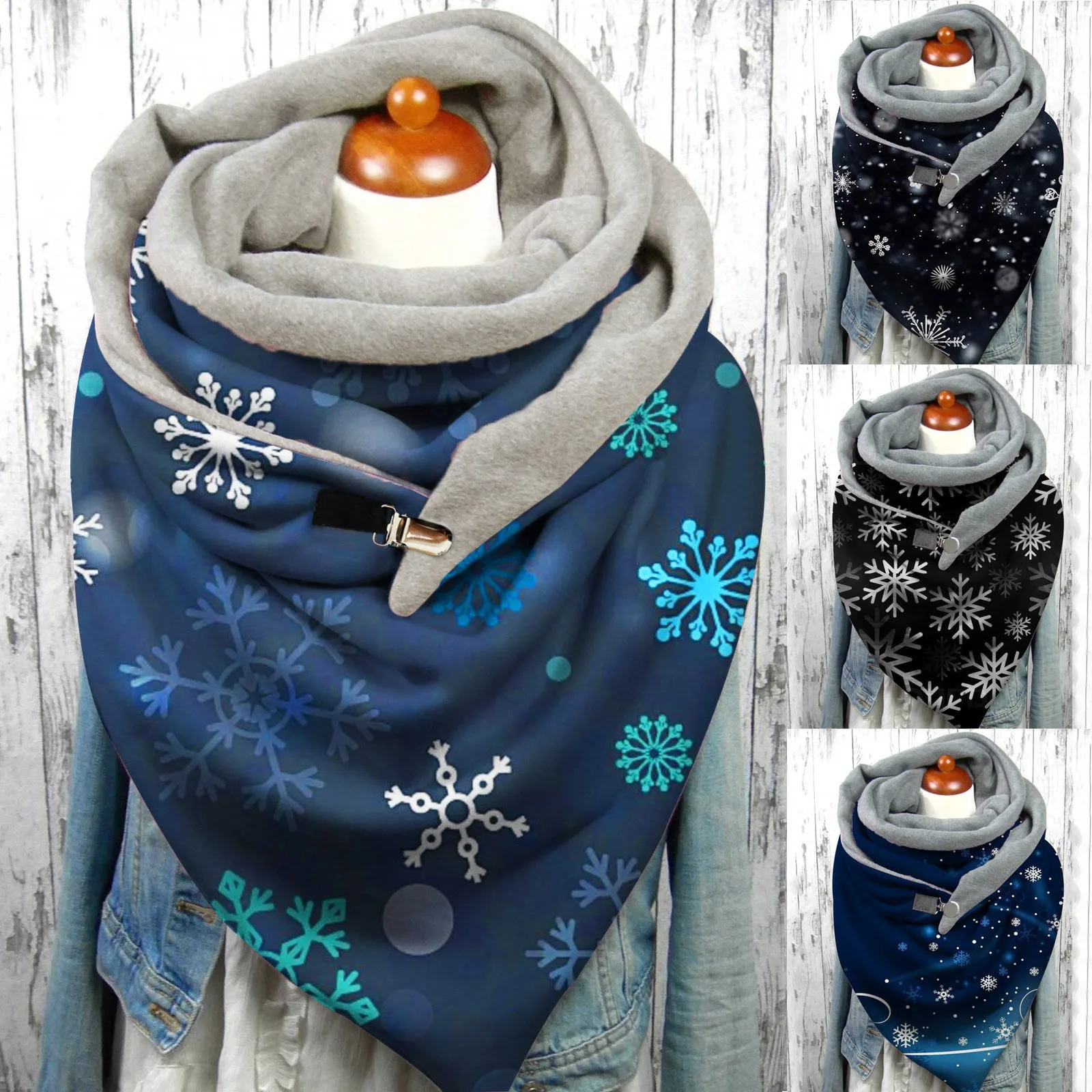 Winter Warm Wraps New In Winter Scarfs For Women Christmas Snowflake Print Button Warm Scarf Шарф Women Casual Scarf Шарф