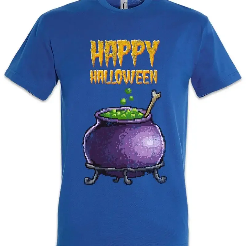 Pixel Happy Halloween T shirt Gamer Gaming Games Geek Nerd Fun Witch Pot Kettle