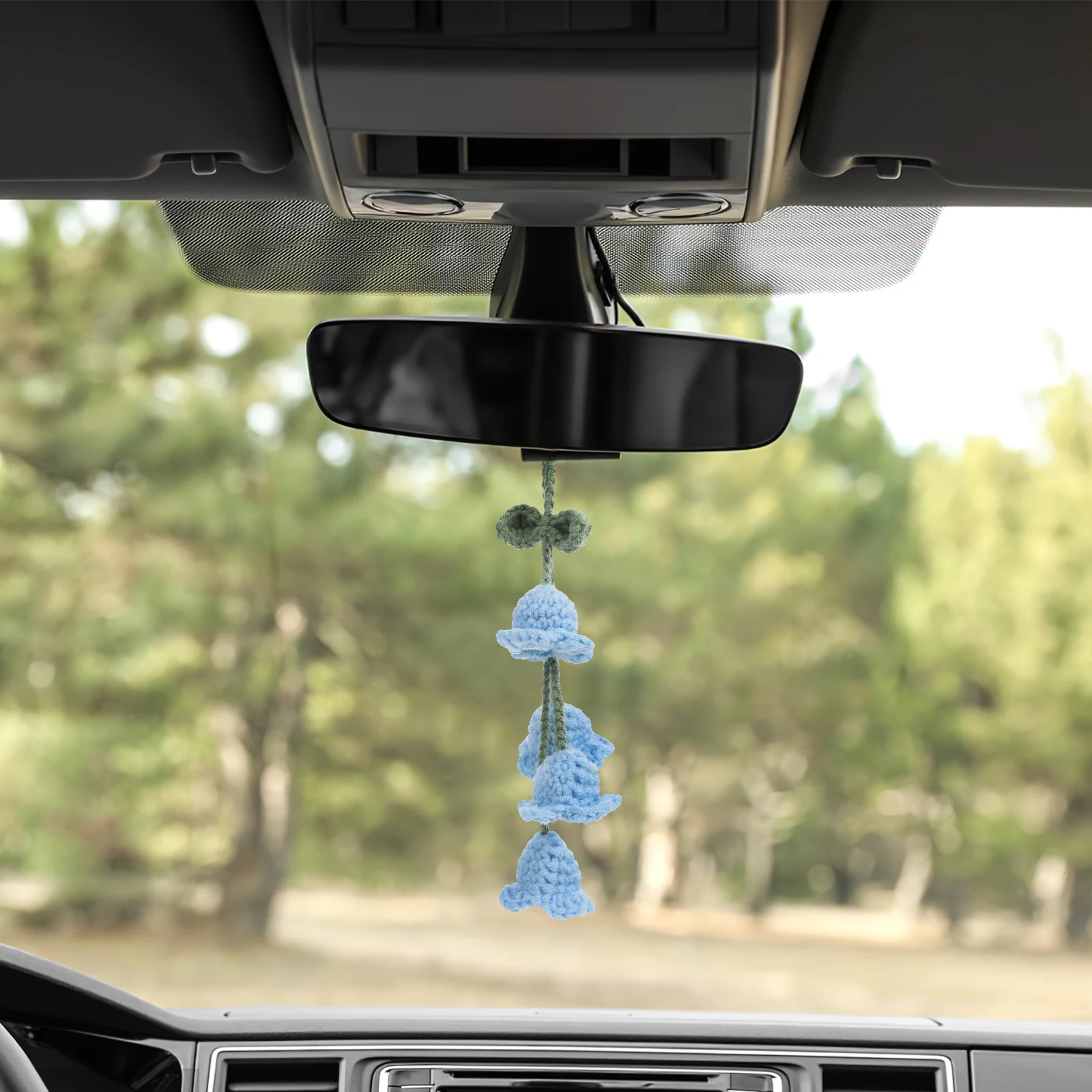 

Sturdy Cotton Thread Crochet Bellflower Car Accessories Easy To Install Rearview Mirror Decor