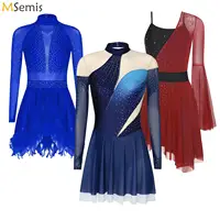 Trajes de patinaje artístico para mujer, vestido de tul de malla transparente con diamantes de imitación brillantes, Color degradado, leotardo de baile de Ballet lírico