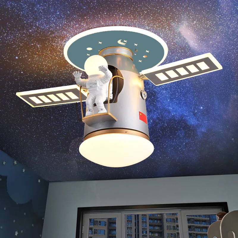 Led silver ceiling lamp for kids room astronaut lamp Cartoon Space LED ceiling lamp for baby room boy ceiling lamp