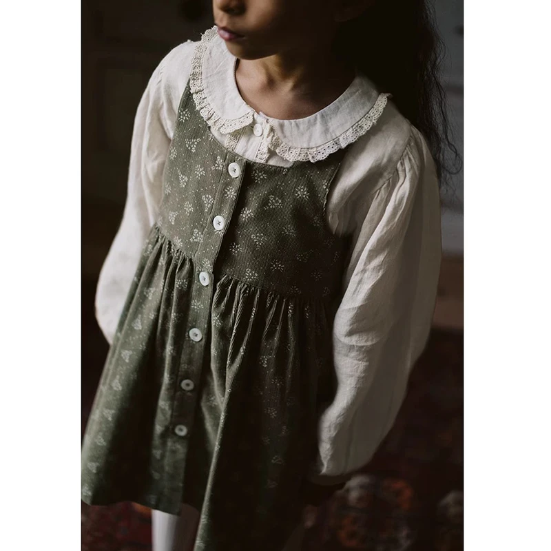 Mädchen Retro Spleißen Spitze Baumwolle Leinen Shirts Herbst Neue Revers Puppe Strickjacke Süße Und Niedliche Baby Mädchen Langarm bluse Tops – Detail 21
