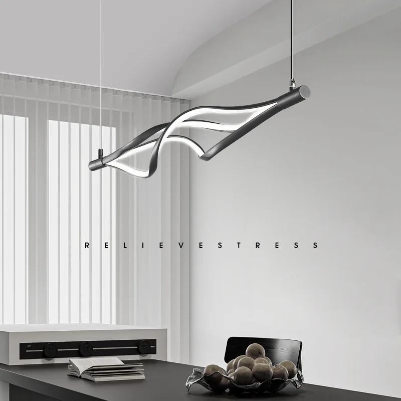 Moderno LED Liga Lâmpadas Pendent, Simplificado Forma Espiral, Jantar Lustres, Luz de Suspensão, Sala De Estar, Preto Luminárias