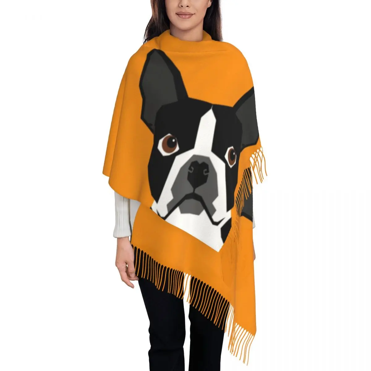 Customized Print Peeking Boston Terrier Funny Dog Art Scarf Women Men Winter Fall Warm Scarves For Dog Lovers Puppy Shawl Wrap