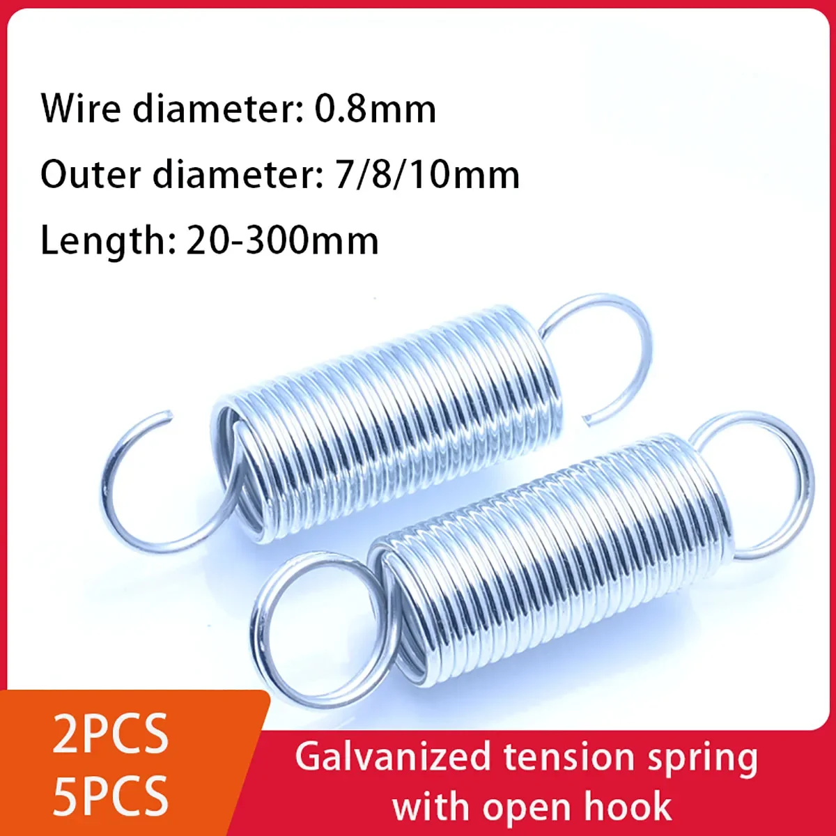 

2-5Pcs/Lot Galvanized Tension Spring Single Hook Spring Wire Diameter 0.8mm OD 7/8/10mm L 20mm-220mm Support Customization