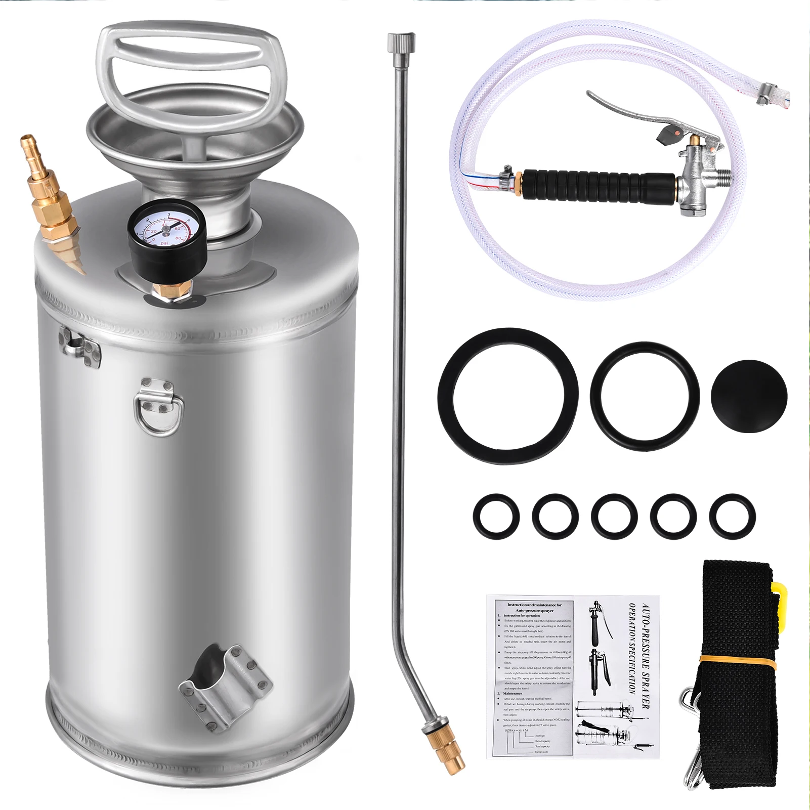 

Ручной садовый опрыскиватель 2,1 галлона, нержавеющая сталь со предохранительным клапаном для эффективного полива и борьбы с вредителями