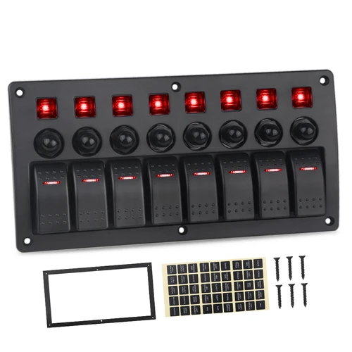 Panel de interruptor basculante para barco marino, 8 entradas, con disyuntores, Panel de interruptor LED de 12V y 24V para barco, RV, Camper, camión, accesorios