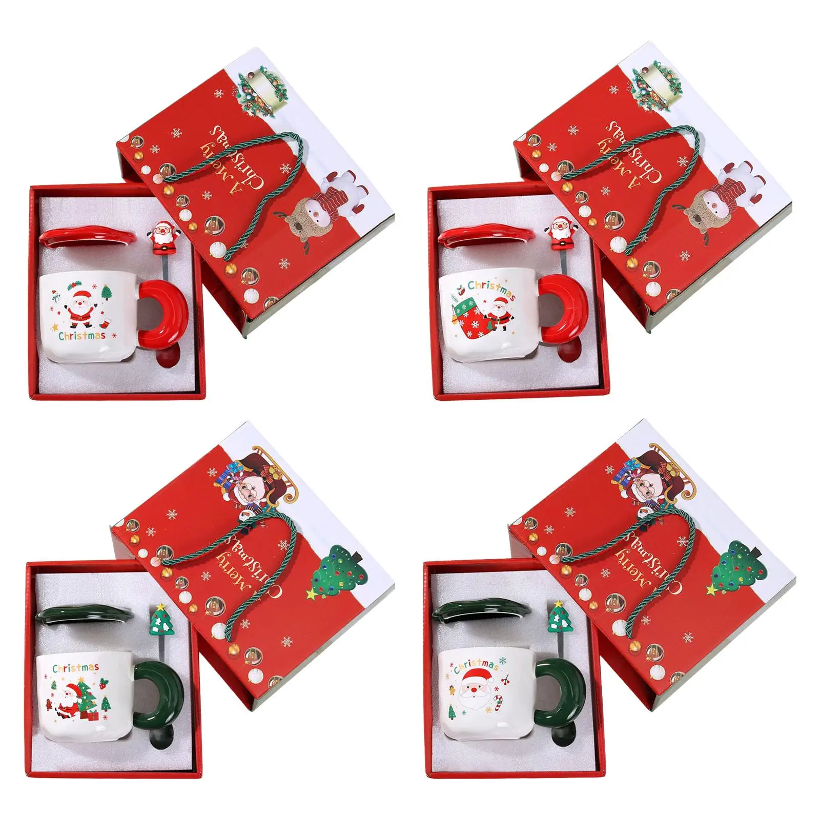 

Christmas Mug Set with Lid Spoon Santa Claus Cute Lightweight Xmas Gift Box Water Cup for Men Holiday Women Kitchen Birthday