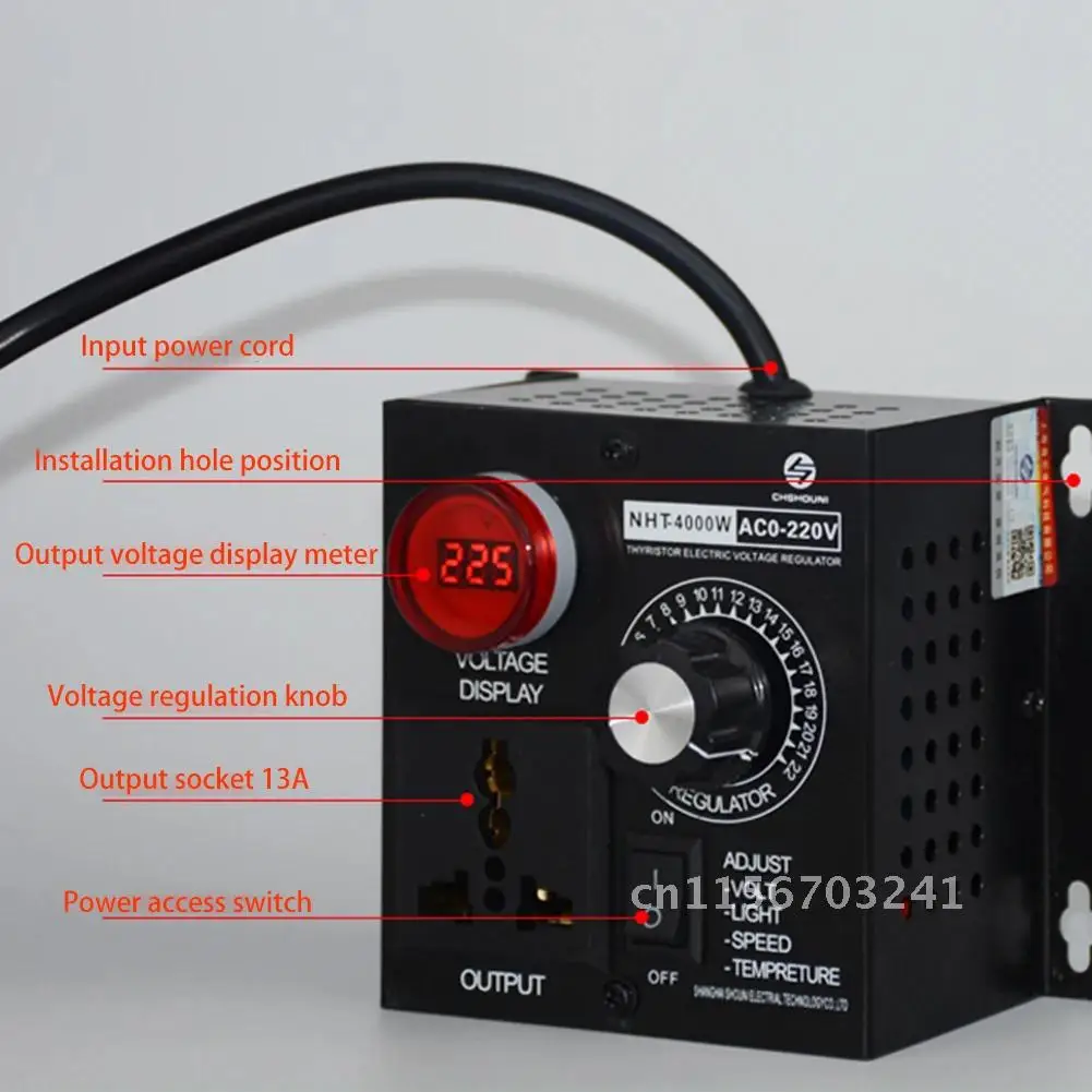 

Adjustable Portable SCR Voltage Regulator AC 220V 4000W Compact Speed Temperature Light Variable Voltage Controller Dimmer