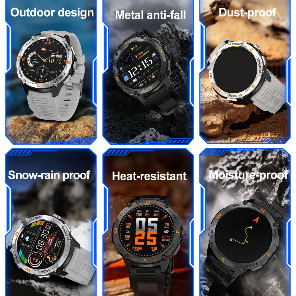 心拍数健康検出屋外 GPS スポーツスマートウォッチメンズ AMOLED スクリーンブルートゥース通話スポーツディープ防水スマートウォッチ