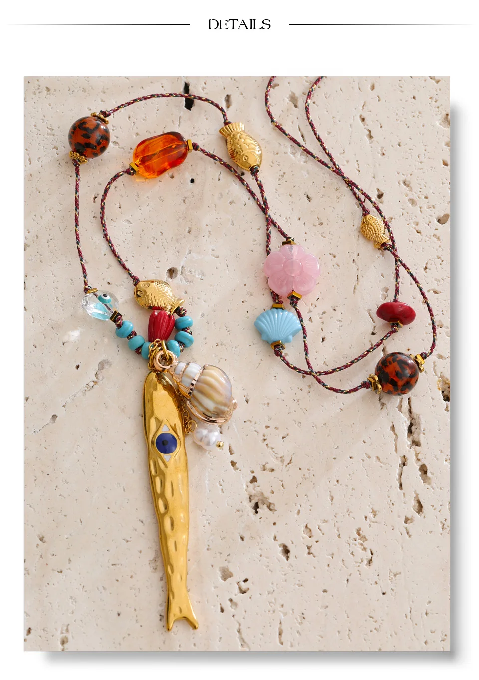 Yhpup Ocean Series Harz-Ketten-Halskette mit Fisch- und Muschel-Anhänger für Damen, Edelstahl, exklusiver Sommer-Schmuck – Detail 9