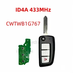 1pcs 3 Buttons Car Flip Key ID4A 433MHz Remote PCF7961 FCCID CWTWB1G767 Key NSN14 Blade for Nissan Rogue X-Trail Juke Qashqai