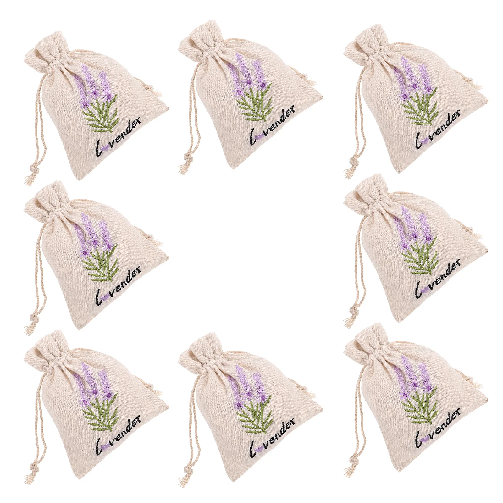 

8Pcs Embroidered Drawstring Canvas Bags Lavender Design Jewelry Storage Sachet Pouches Favor Packaging Aromatherapy