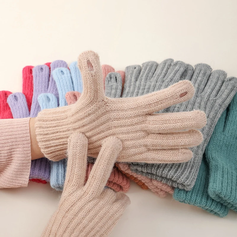 Guantes de punto cálidos de Invierno para mujer, manoplas de dedo completo de lana gruesa para pantalla táctil, esquí, Unisex, regalo de Navidad