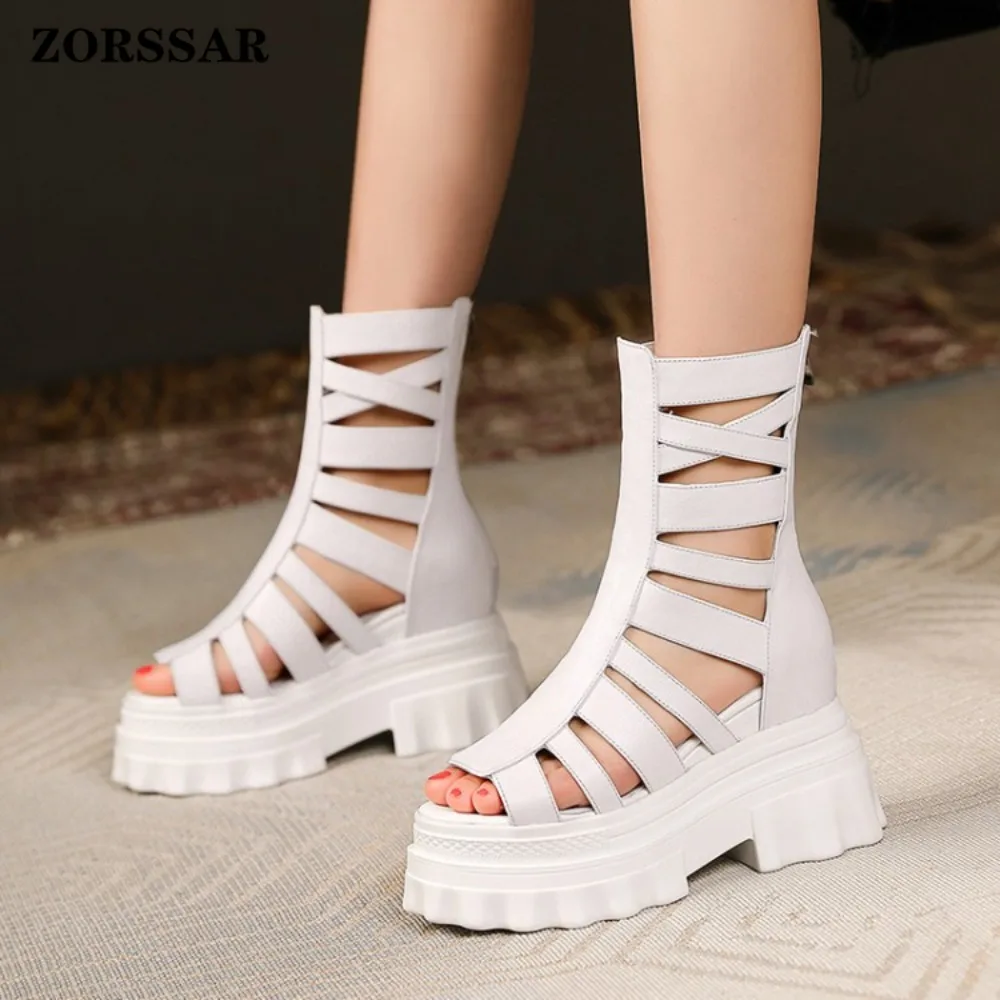 

Women's Peep Toe Platform Ankle Boots Summer Gladiator Strappy Wedge Heel Back Zipper Breathable Fashion Gladiator Sandal Boots