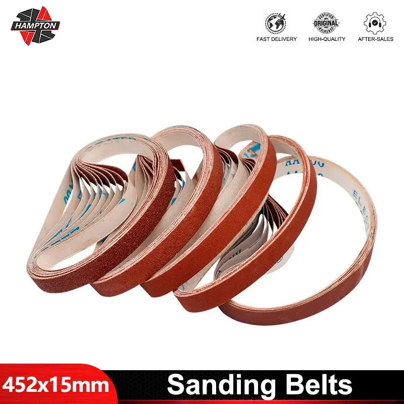 Sanding Belts 10pcs Abrasive Bands 452x15mm 60/120/240/400/600 Grits Sandpaper For Wood Soft Metal Polishing