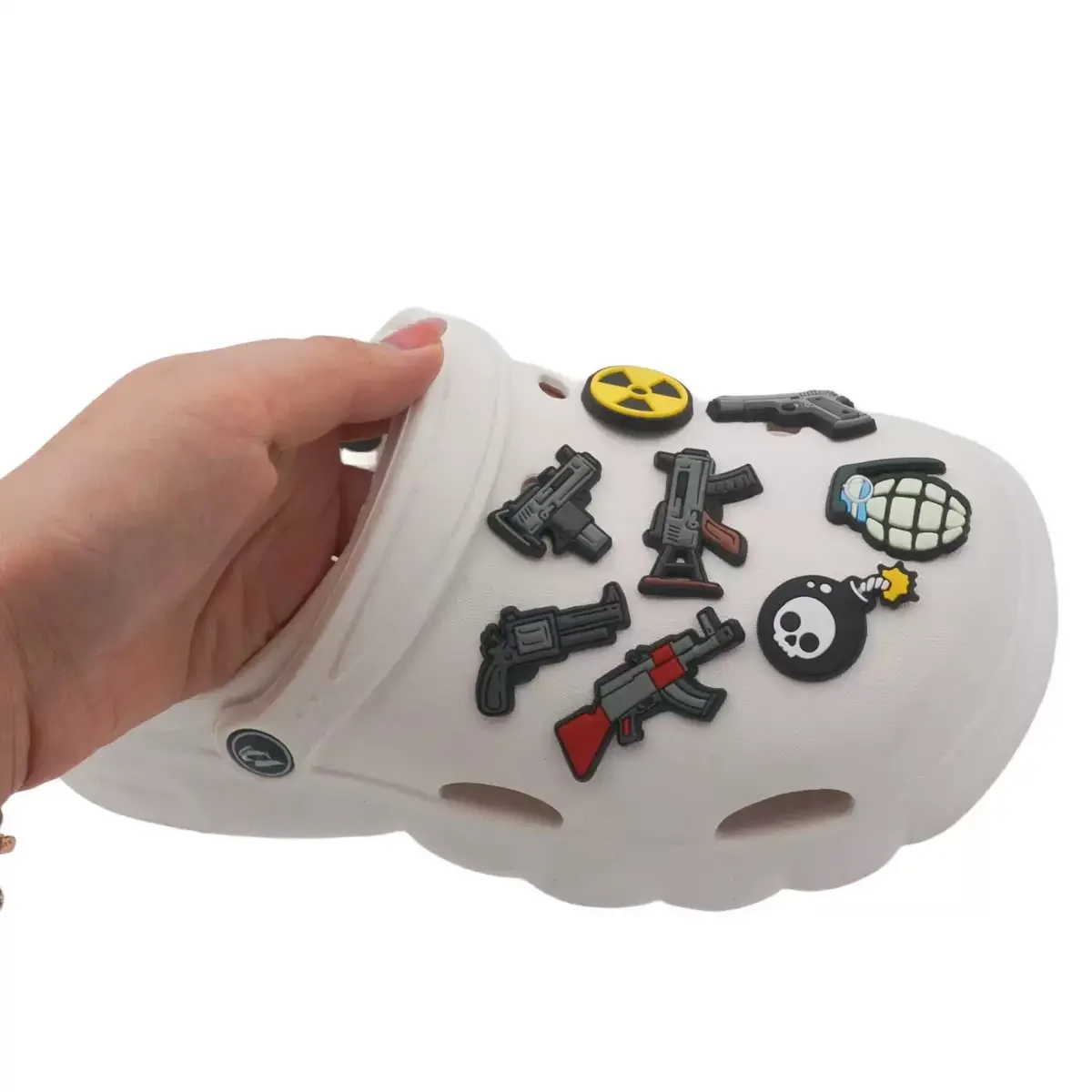 1-8pcs Cartoon Gun Bomb Grenades PVC Sandals Shoe Charms Garden Shoes Button Decorations DIY Backpack Hole Slipper Accessories