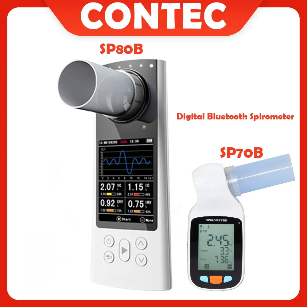 Цифровой Bluetooth спирометр CONTEC SP70B/SP80B, диагностический виталограф Спирометрия + программное обеспечение для ПК