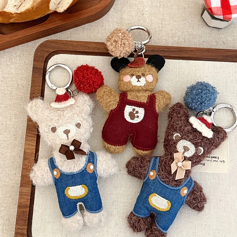 Urso dos desenhos animados brinquedo de pelúcia chaveiro dos desenhos animados filhote de cachorro macio pelúcia boneca pingente chaveiro do carro mochila saco decoração presente do miúdo