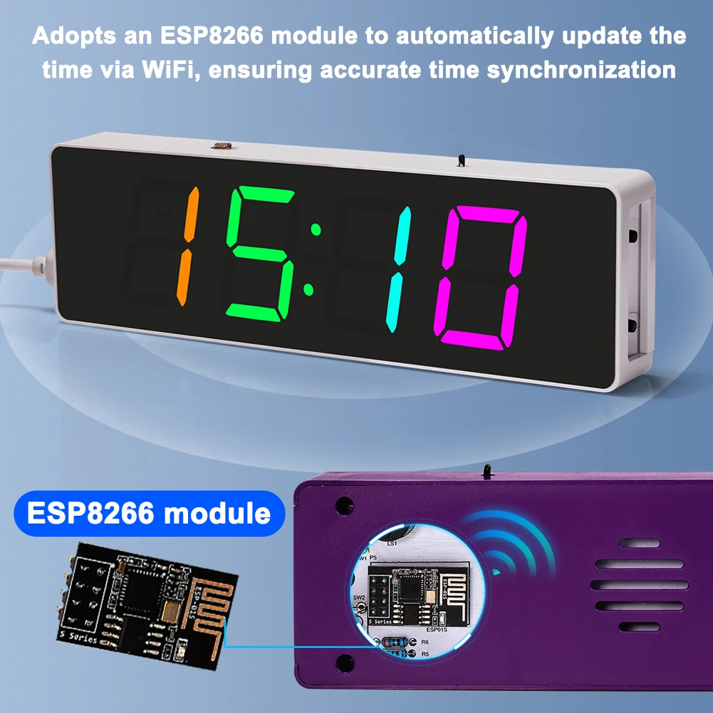 

ESP8266 IoT Colorful WiFi Clock Kit Intelligent Electronic Clock DIY Welding Practice Parts Set Automatic Time Synchronization w