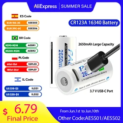 PALO CR123A Battery 2650mWh 16340 RCR123 3.7V Rechargeable Battery 100% Capacity USB Lithium CR123 16350 Bateria + Type-C Cable